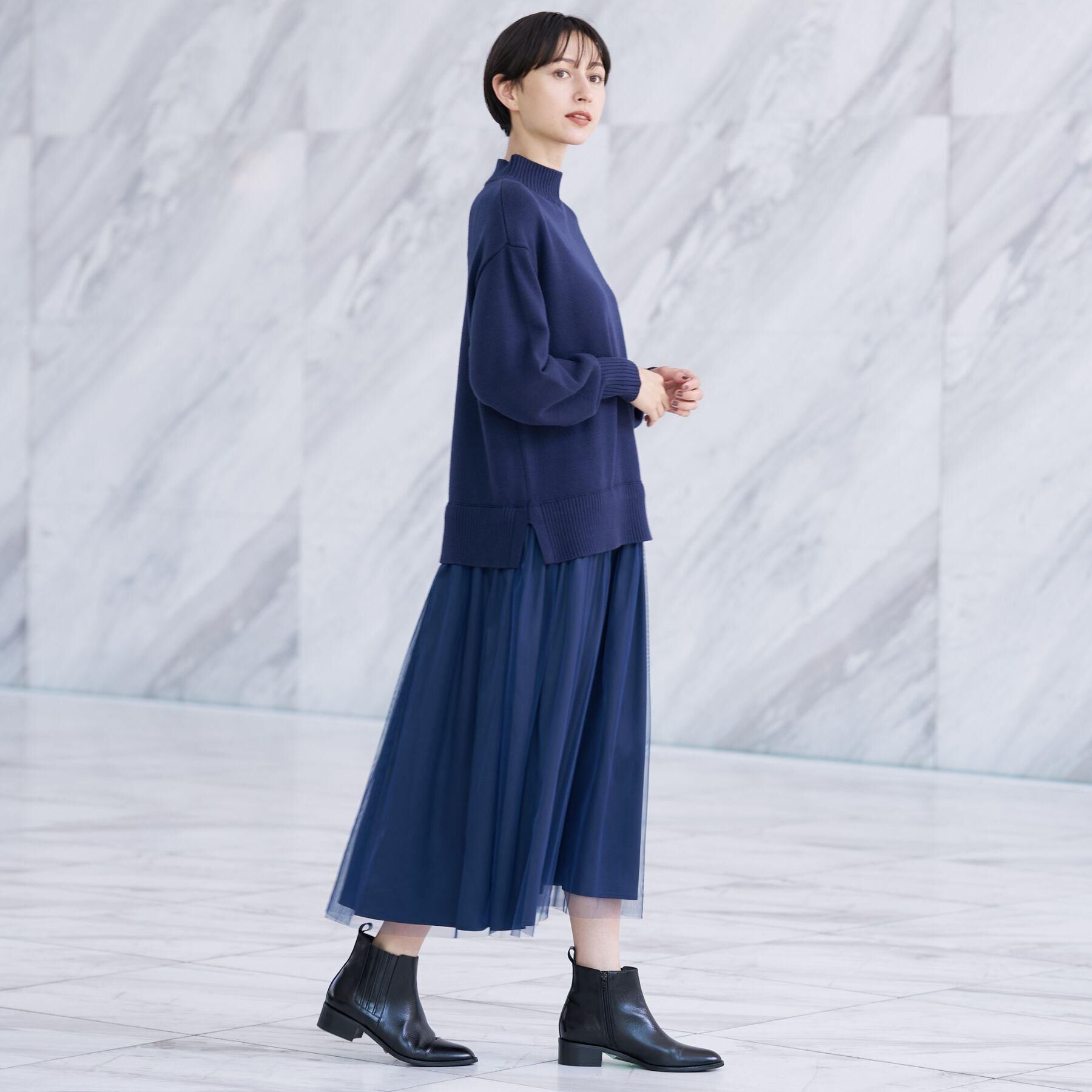 Dessin「【洗える】ニットチュールドッキングワンピース」|ワンピース|