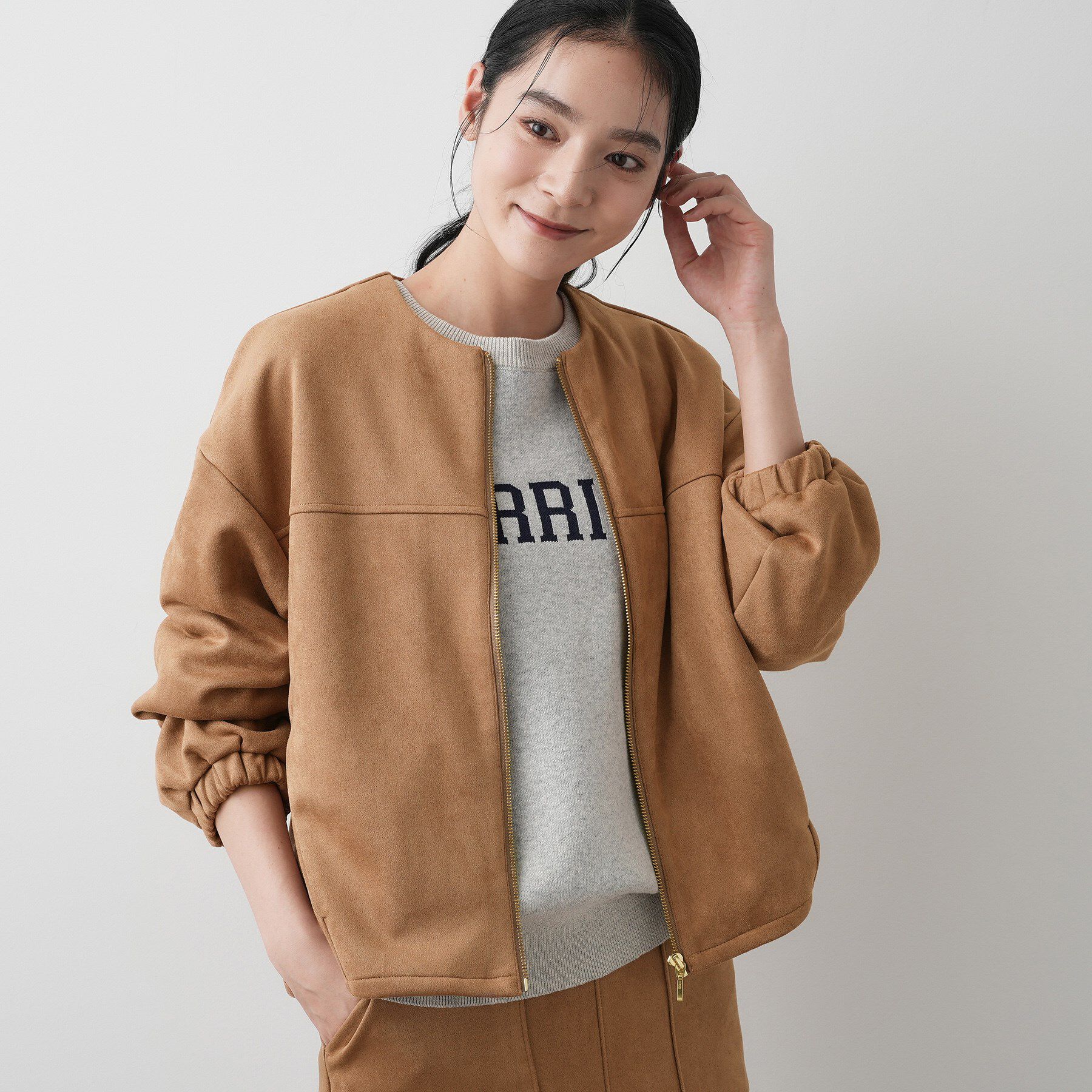 Dessin「【セットアップ可・洗える】マシュマロスウェードジップブルゾン」|ブルゾン・スタジャン|