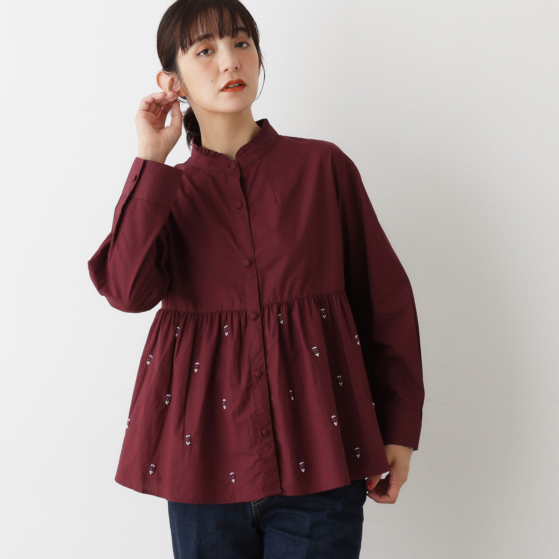 Dessin「【洗える/インド製】ビーズ刺繍ペプラムブラウス」|シャツ・ブラウス|
