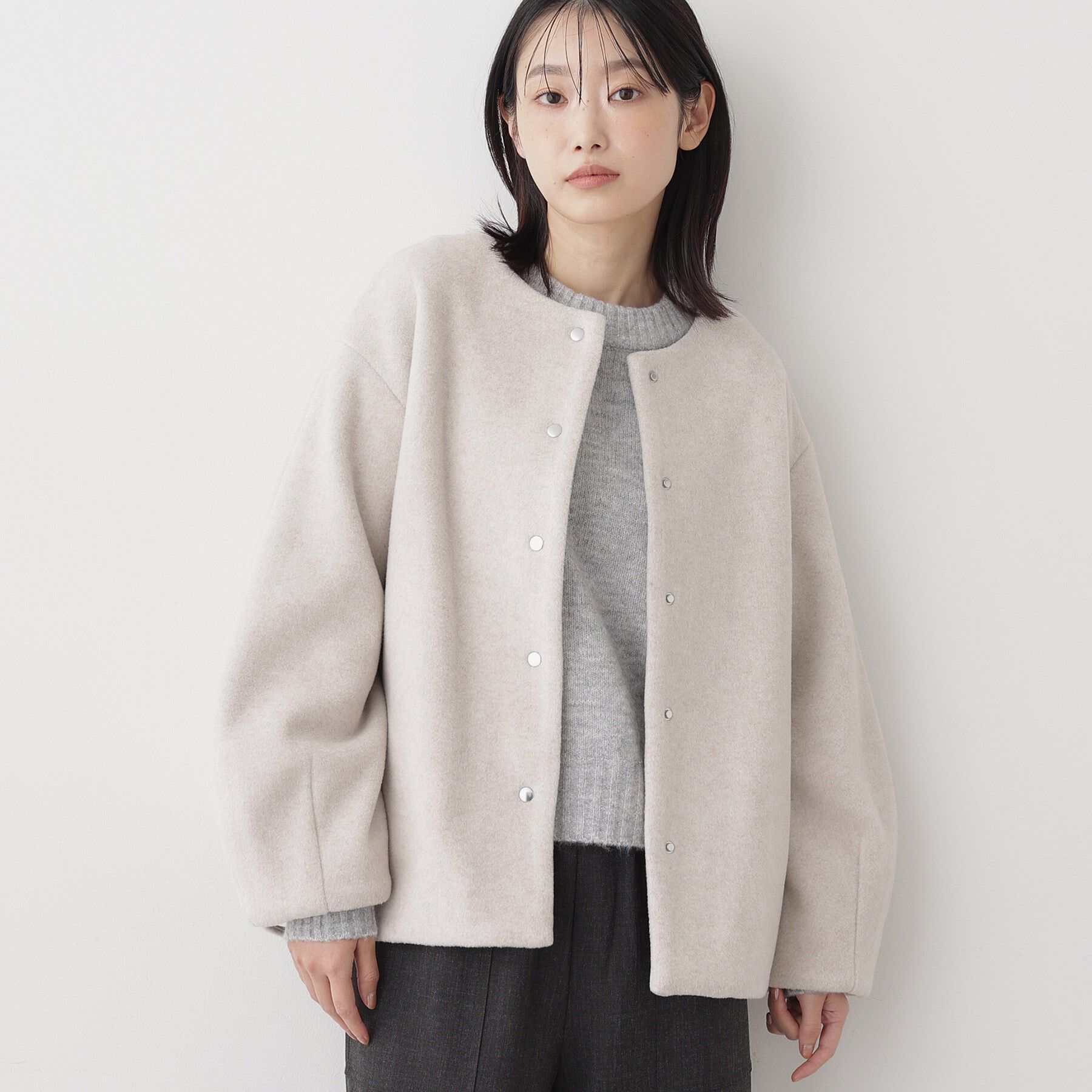 Dessin「メランジ起毛ジャケット」|ノーカラーコート|