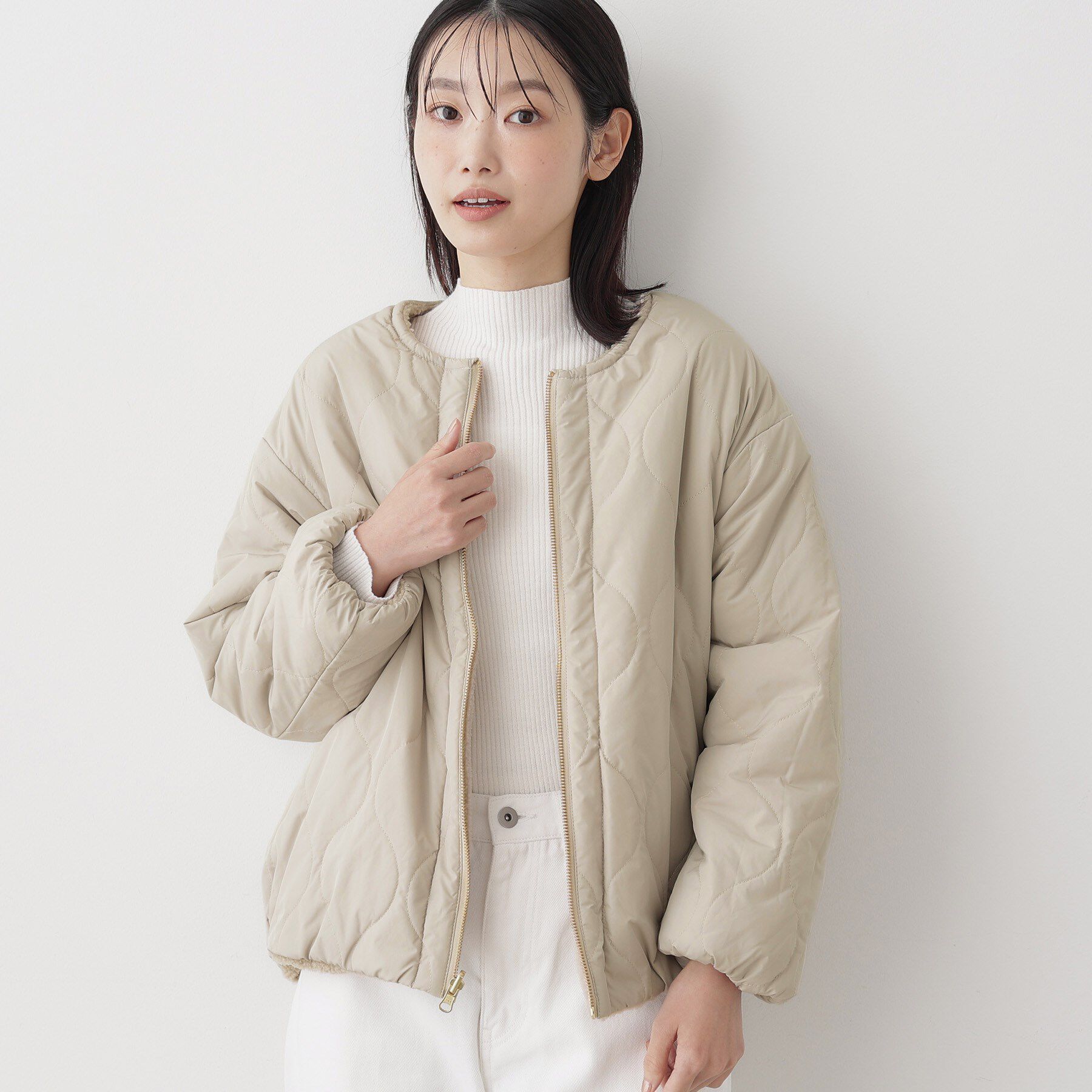 Dessin「【2WAY】リバーシブルタフタボアアウター」|ノーカラージャケット|