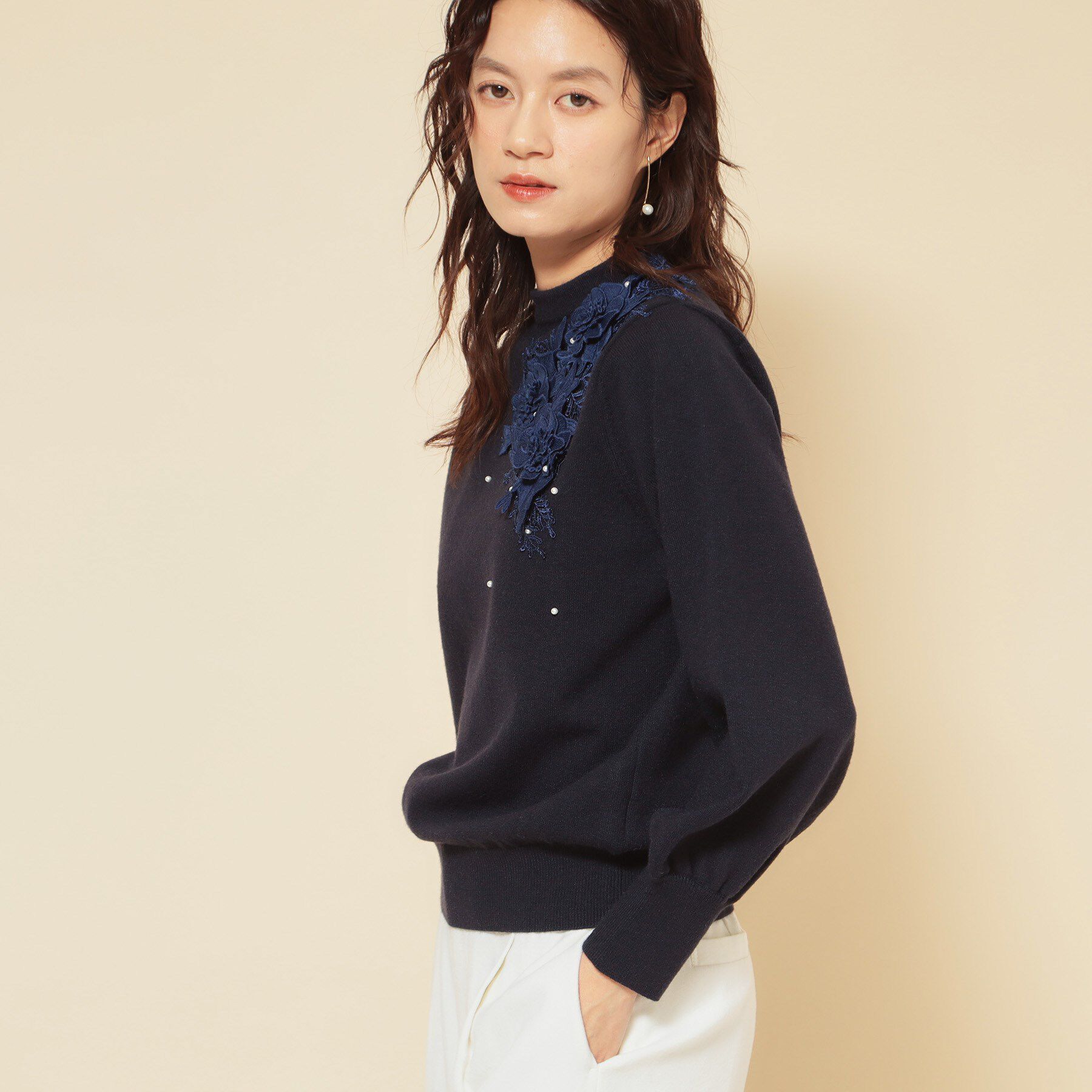 SunaUna「【冬にも活躍！ケミカルレースニット】」|ニット・セーター|ネイビー(094)