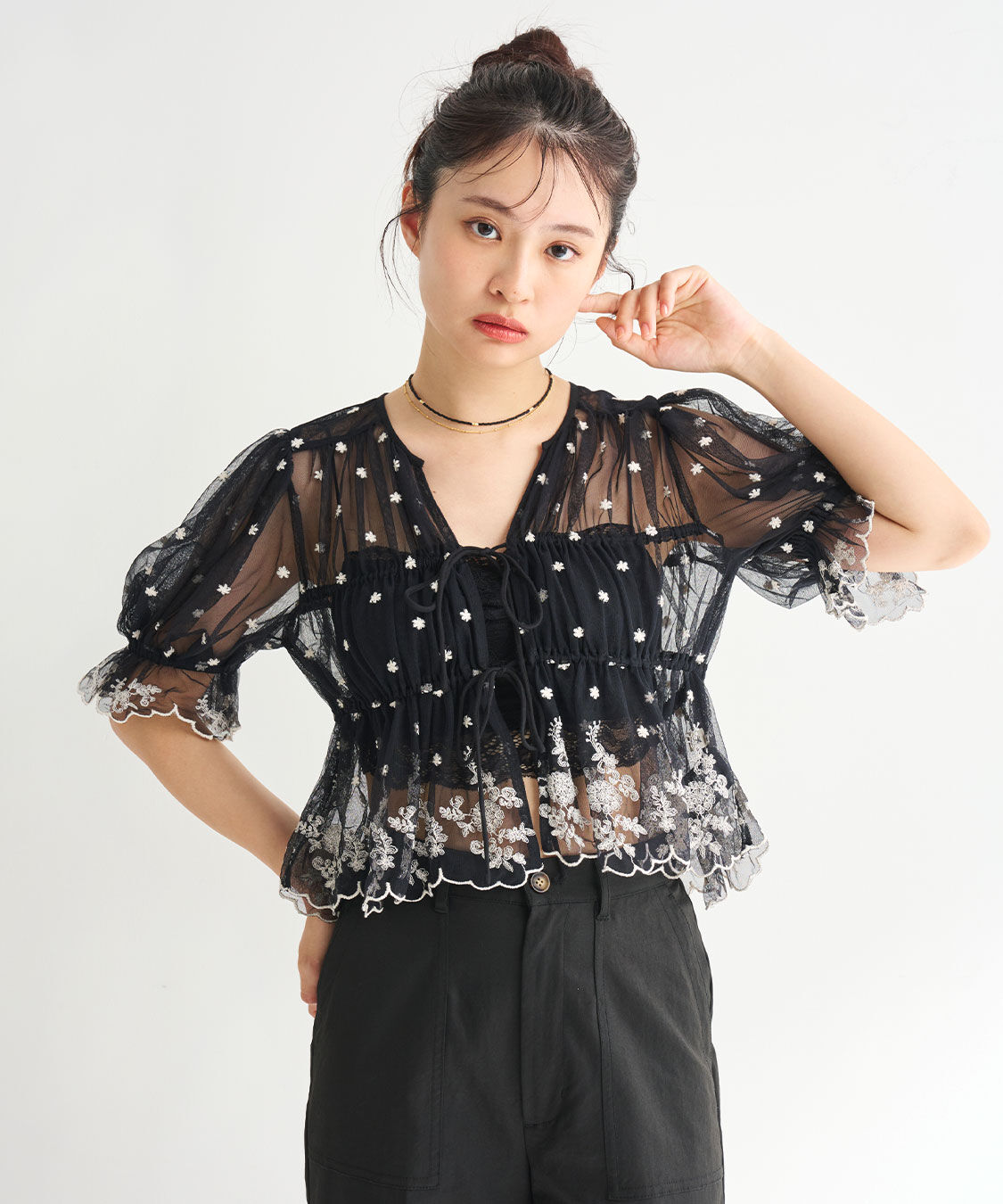 COCO DEAL「チュールエンブロイダリーペプラムブラウス」|シャツ・ブラウス|