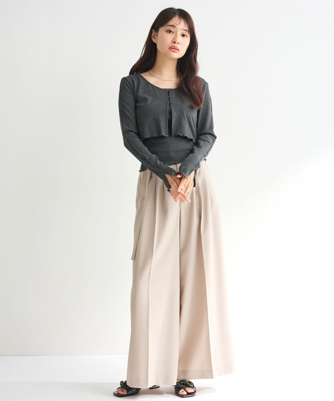 COCO DEAL「3タックワイドパンツ」|スラックス|ベージュ