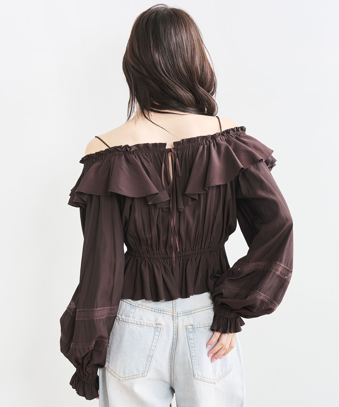 COCO DEAL「オフショルフリルサテンブラウス」|シャツ・ブラウス|