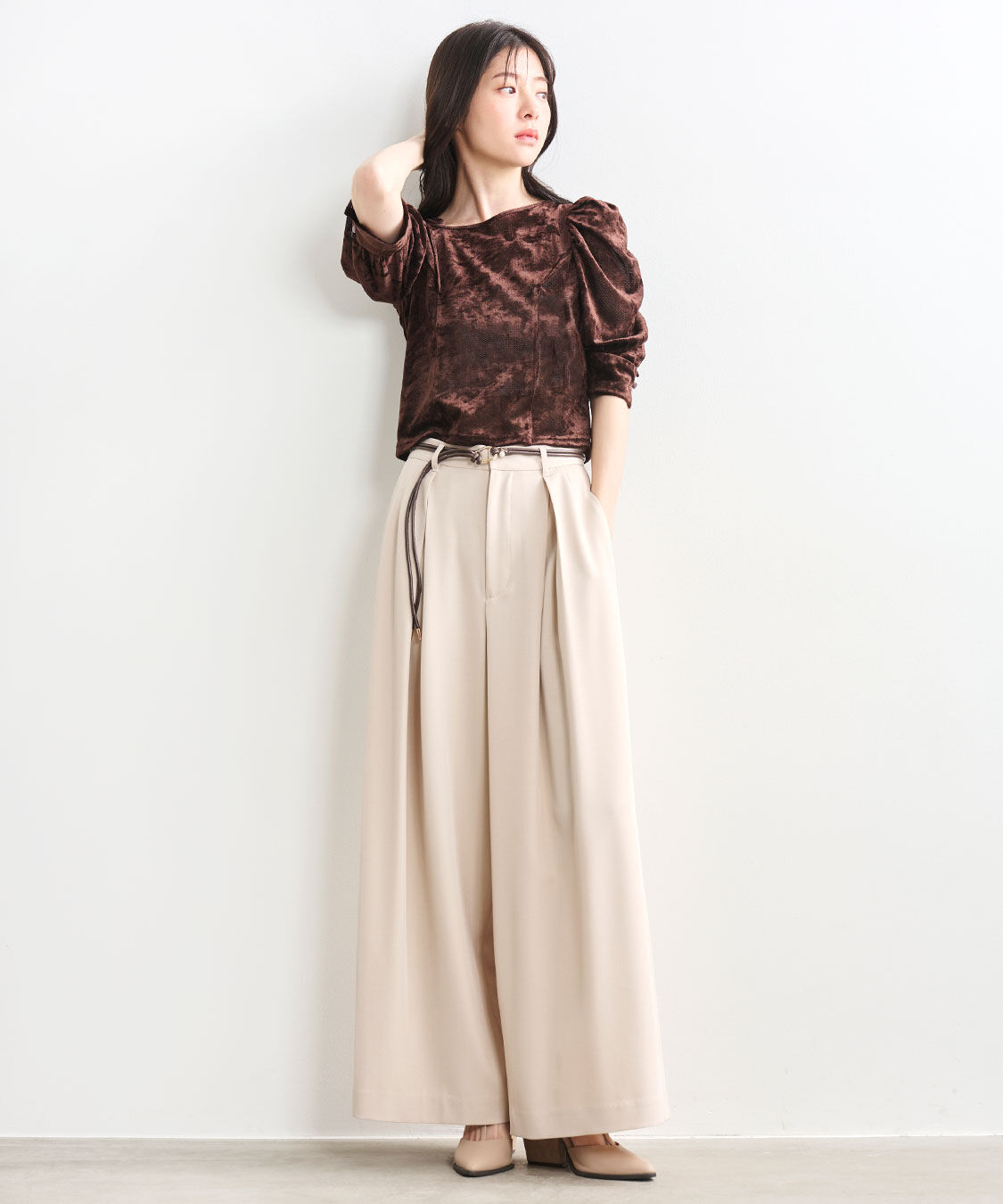 COCO DEAL「合皮デザインベルト付きタックパンツ」|スラックス|