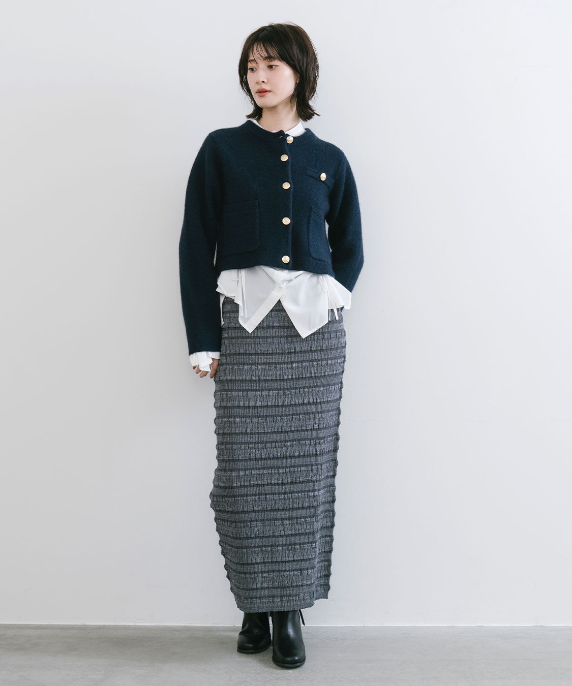 COCO DEAL「フリルボーダーニットタイトスカート」|タイト|