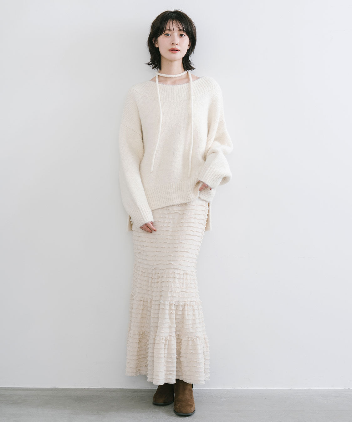 COCO DEAL「オフショルニット&times;フリルティアードスカート」|スカート|