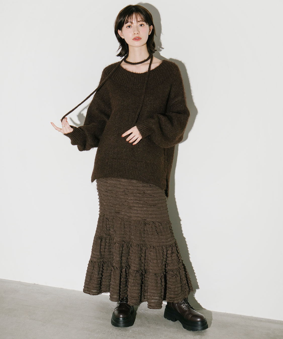 COCO DEAL「オフショルニット&times;フリルティアードスカート」|スカート|