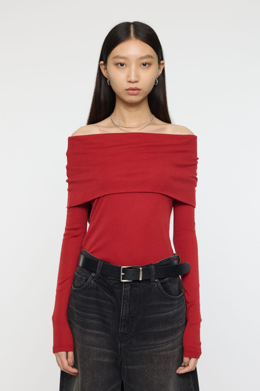 MOUSSY「OFF SHOULDER カットトップス」|その他|RED