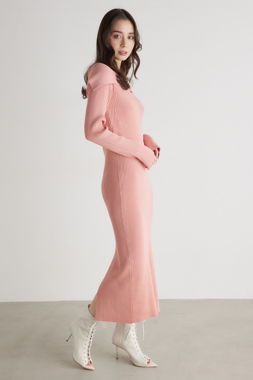 rienda「オーバーカラータイトknit OP」|ワンピース|