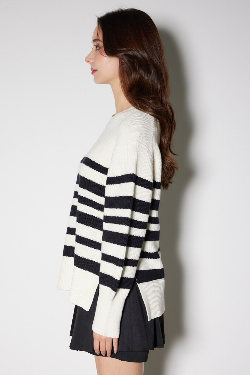 rienda「ボーダースリット ニット トップス」|ニット・セーター|