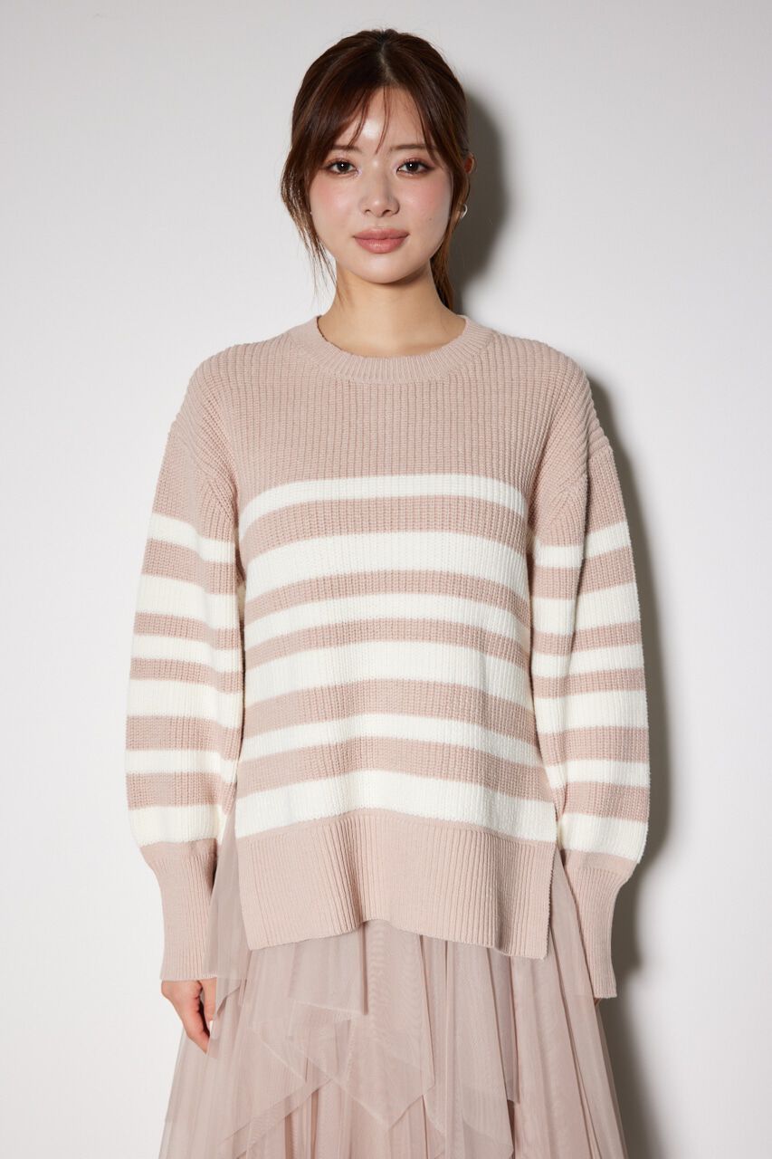 rienda「ボーダースリット ニット トップス」|ニット・セーター|