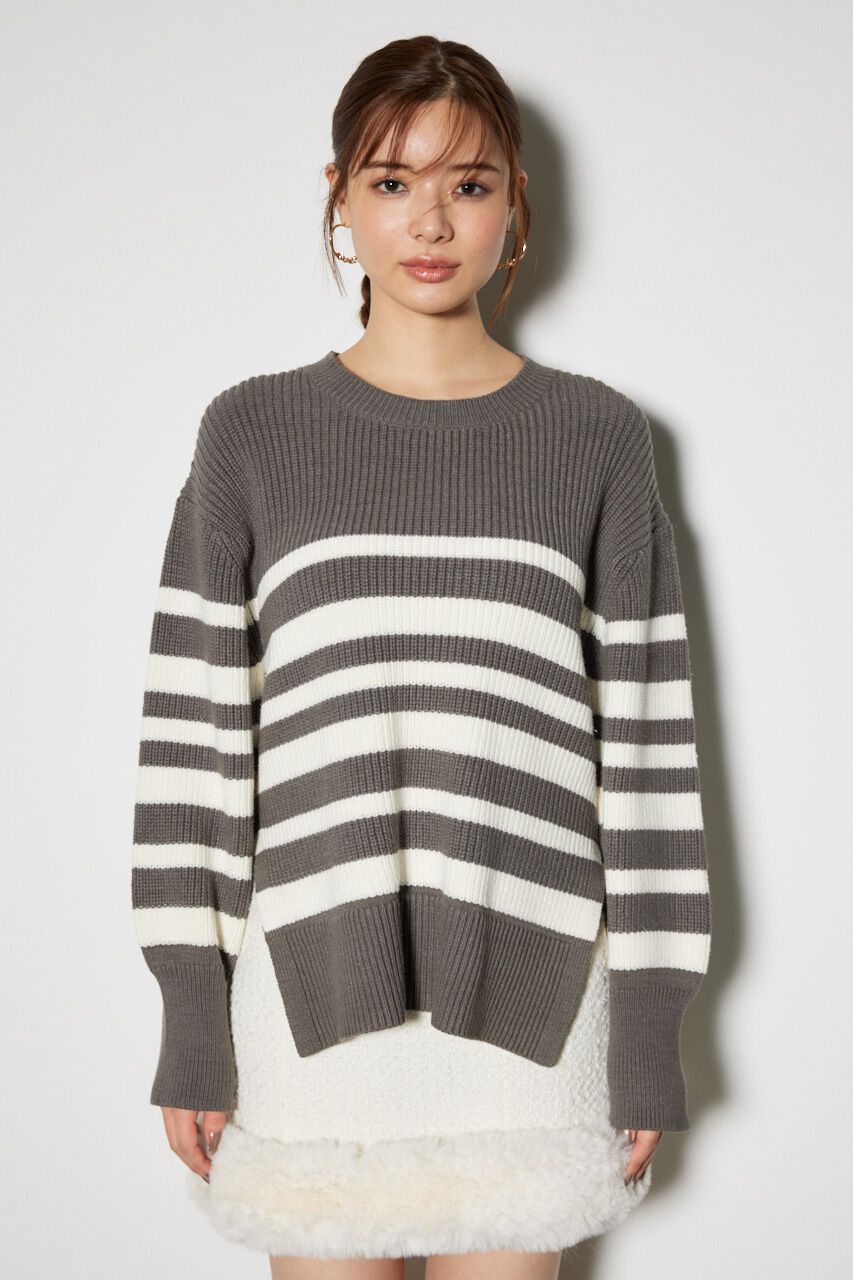 rienda「ボーダースリット ニット トップス」|ニット・セーター|