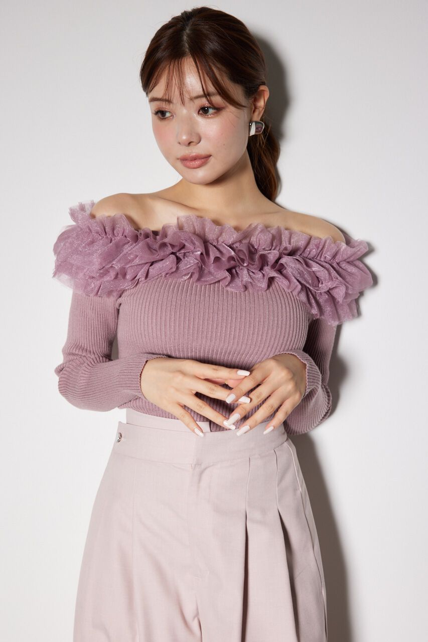 rienda「チュールフリルオフショルニットトップス」|ニット・セーター|