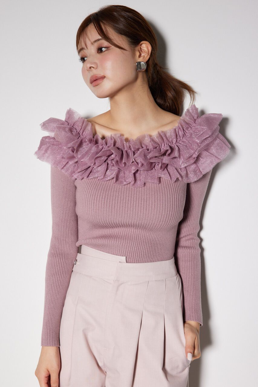 rienda「チュールフリルオフショルニットトップス」|ニット・セーター|