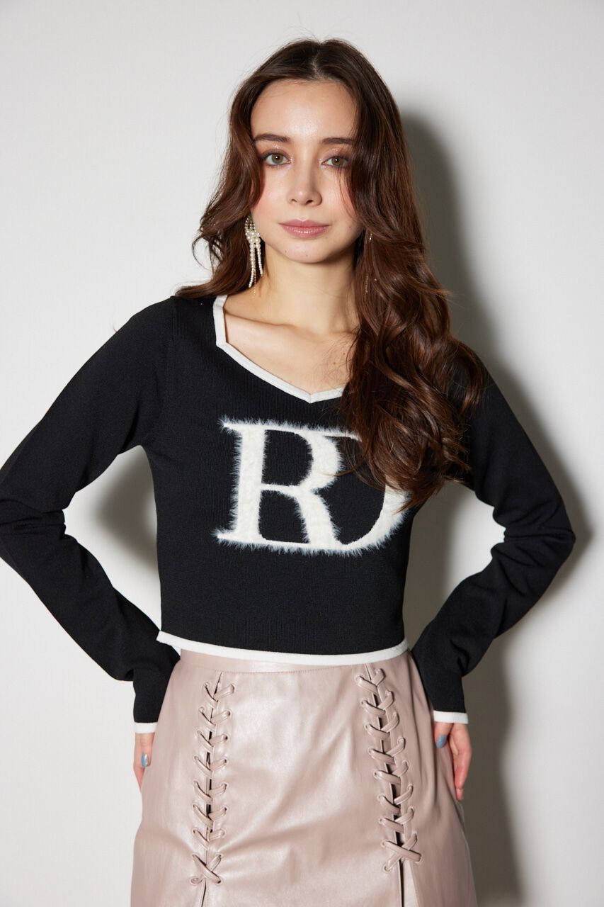 rienda「BIG Rロゴロング スリーブ ニット トップス」|ニット・セーター|