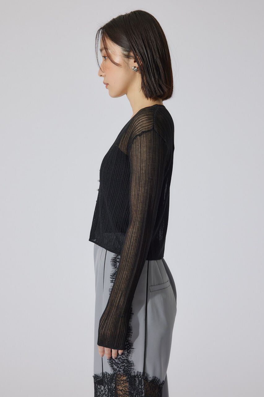 rienda「ランダムリブシアーニットカーディガントップス」|カーディガン|