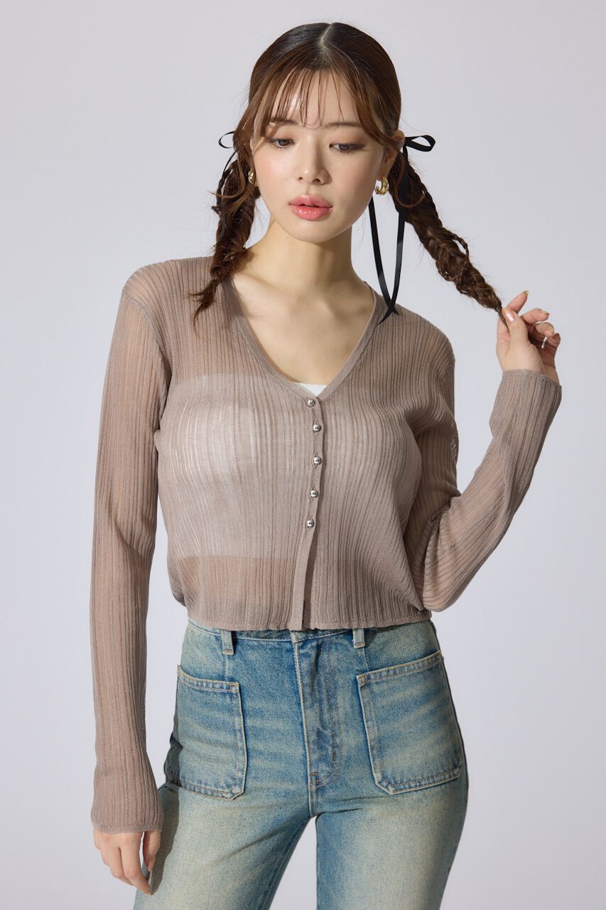 rienda「ランダムリブシアーニットカーディガントップス」|カーディガン|