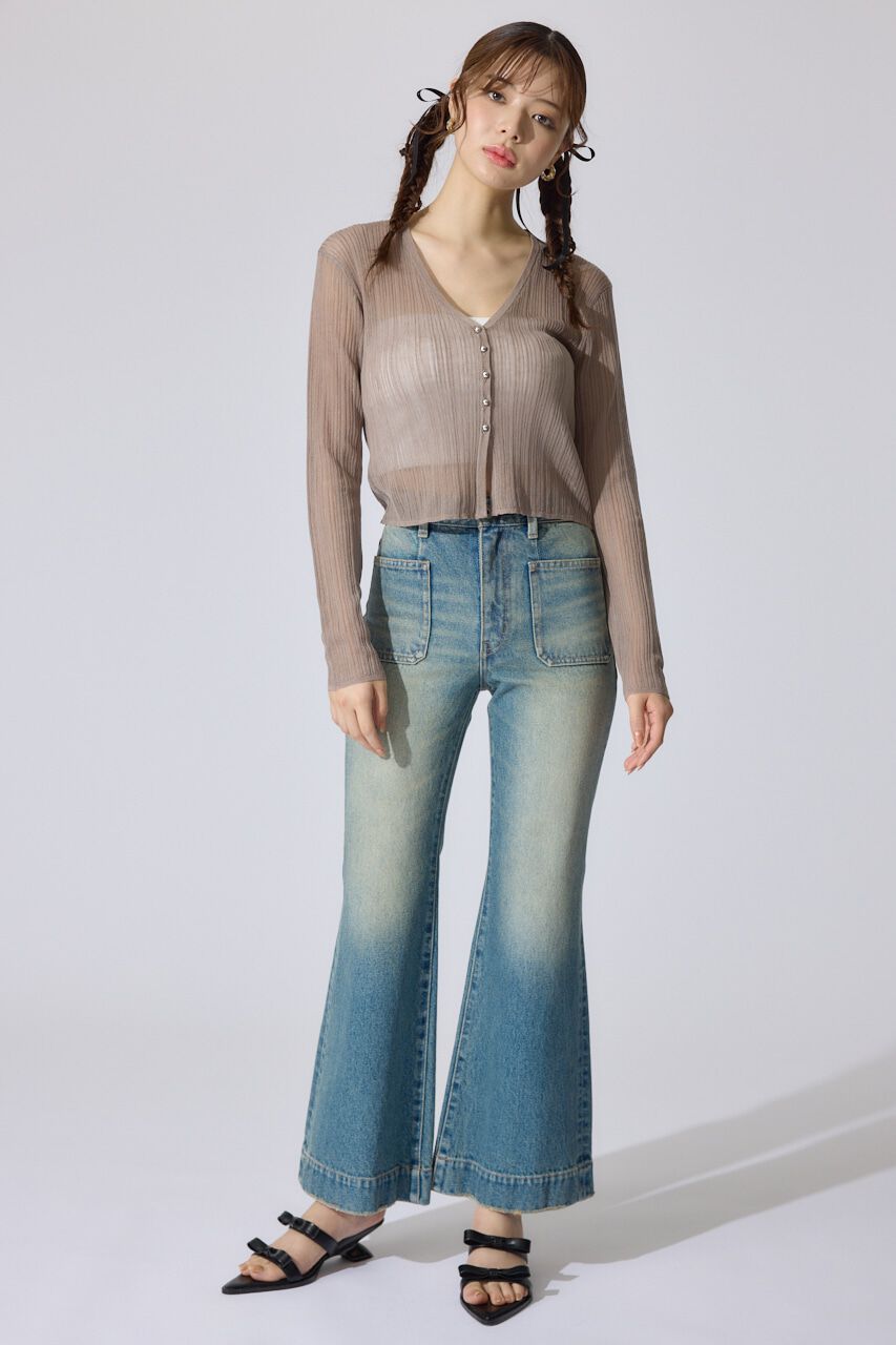 rienda「ランダムリブシアーニットカーディガントップス」|カーディガン|