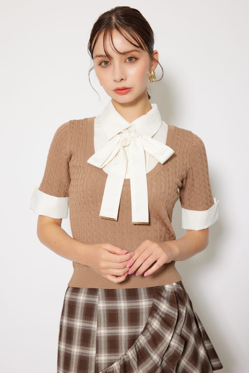 rienda「シャツドッキングハーフスリーブトップス」|ニット・セーター|BRN