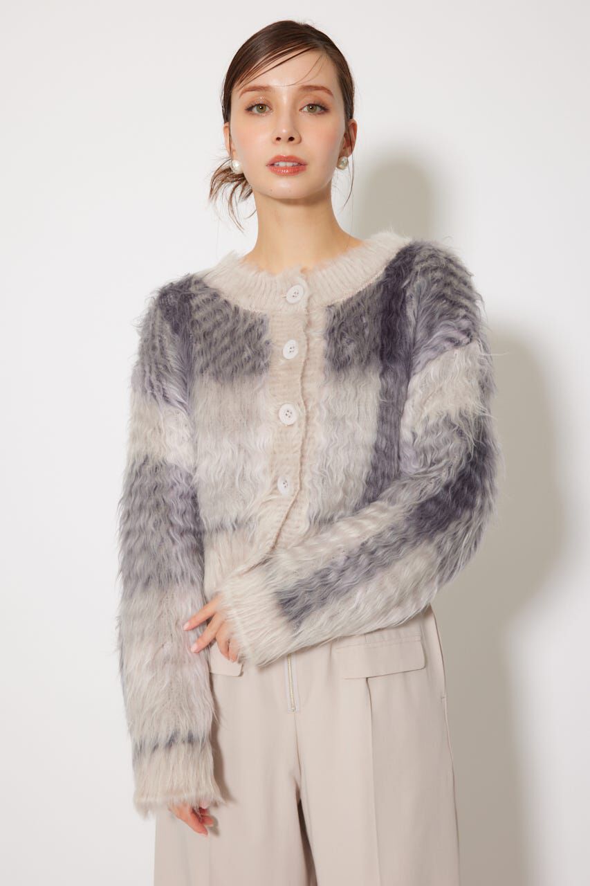 rienda「2WAYロングシャギーチェックショートニットカーディガン」|カーディガン|