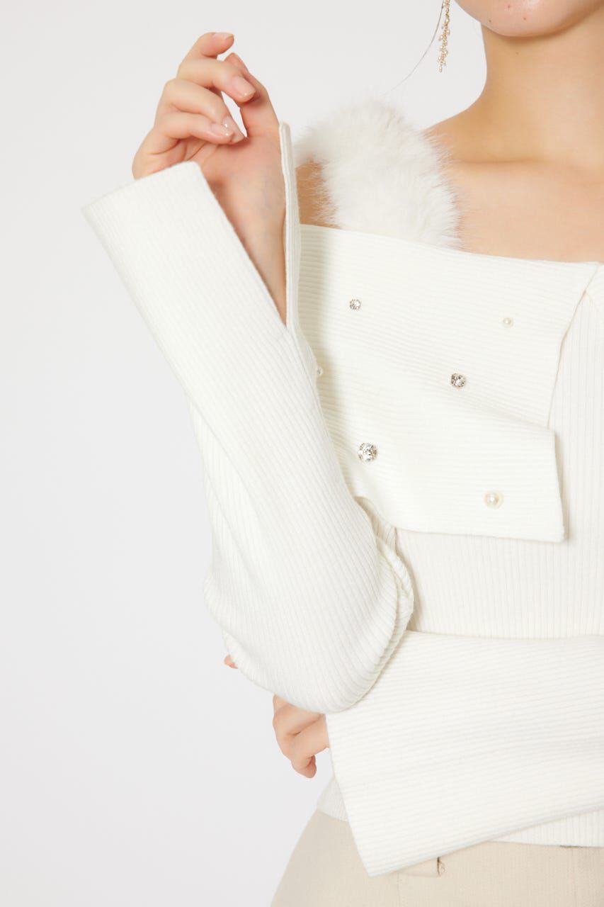 rienda「ショルダーフェイクファービジューニットトップス」|ニット・セーター|