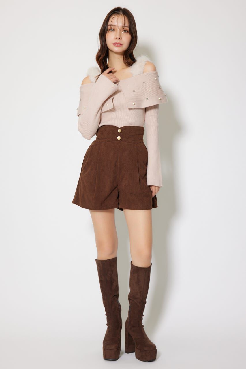 rienda「ショルダーフェイクファービジューニットトップス」|ニット・セーター|