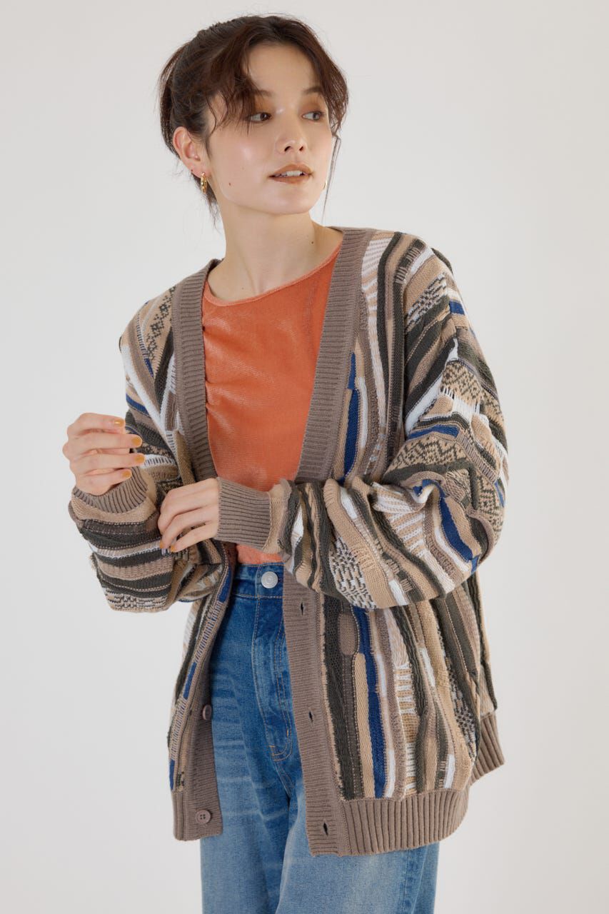 RODEO CROWNS「3Dマルチカラーニットカーディガン」|カーディガン|柄BEG5