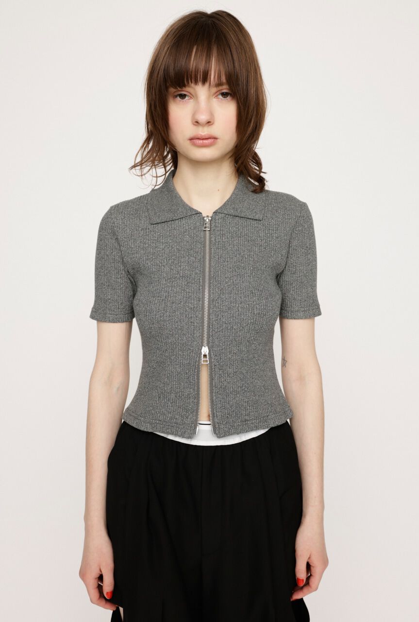 SLY「FRONT ZIP CUT RIB トップス」|Tシャツ・カットソー|M/BLK7