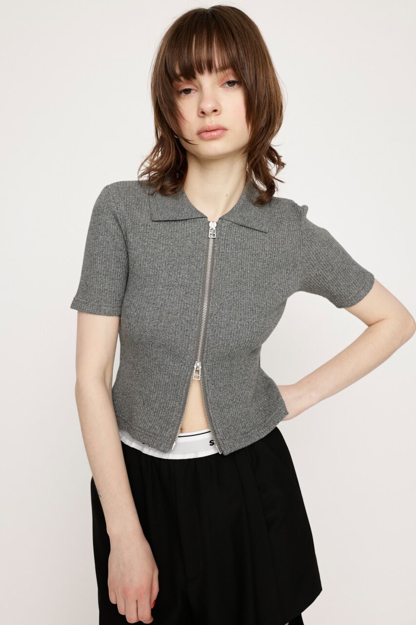 SLY「FRONT ZIP CUT RIB トップス」|Tシャツ・カットソー|