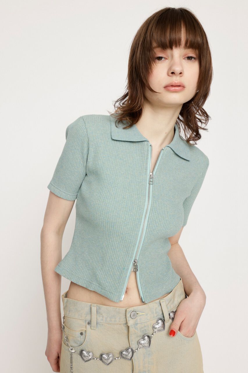 SLY「FRONT ZIP CUT RIB トップス」|Tシャツ・カットソー|