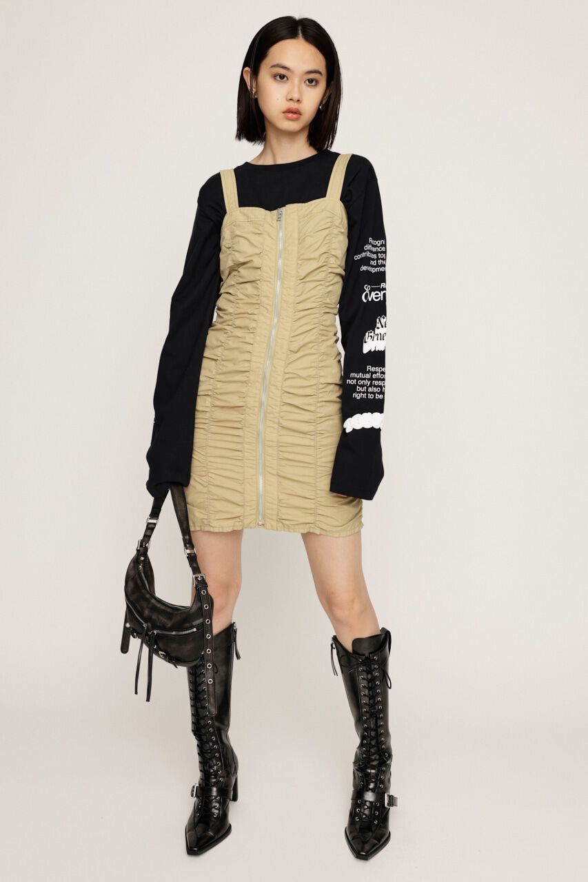 SLY「NYLON GATHER CAMI ショートワンピース」|ワンピース|BEG