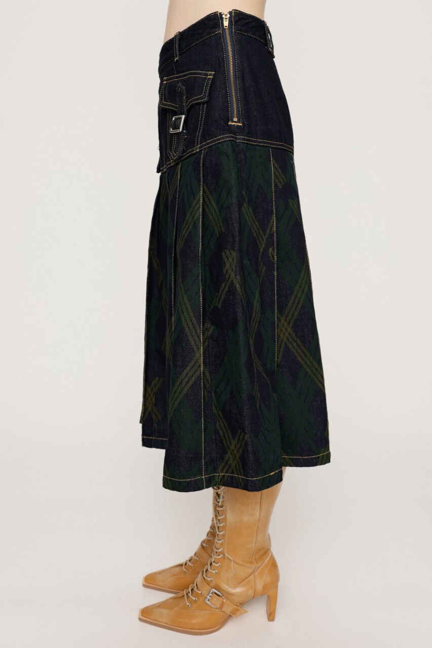 SLY「L／W PRINT CHECK PLEATS ミドルスカート」|スカート|