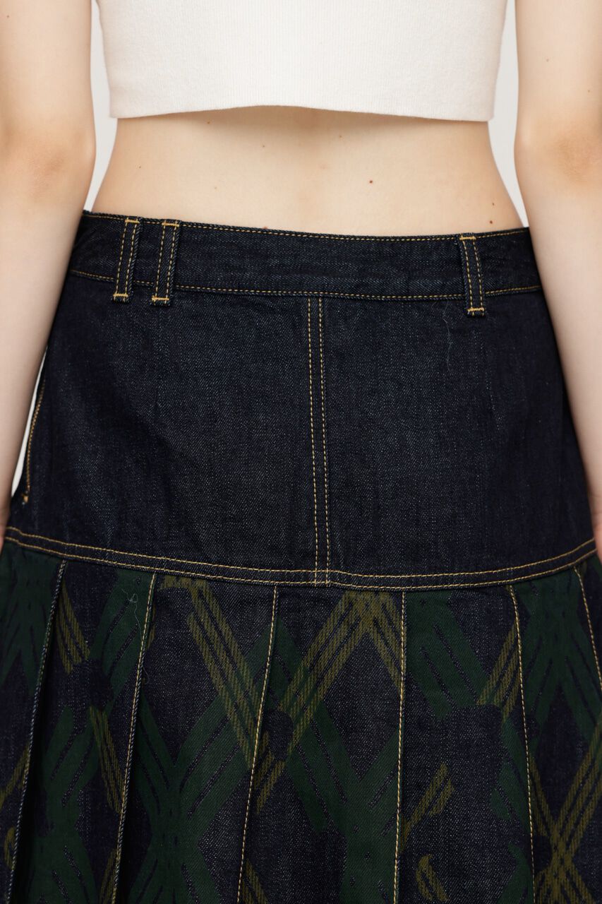 SLY「L／W PRINT CHECK PLEATS ミドルスカート」|スカート|