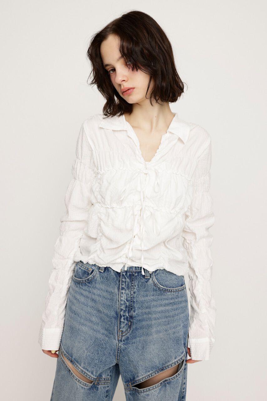 SLY「SHIRRING SKIPPER RIBBON シャツ」|シャツ・ブラウス|