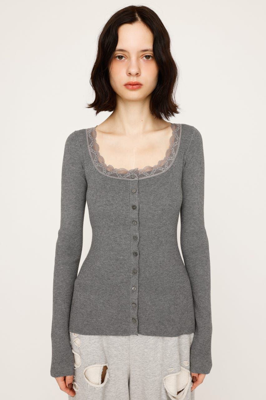 SLY「LACE DOCKING FRONT BUTTON トップス」|ニット・セーター|
