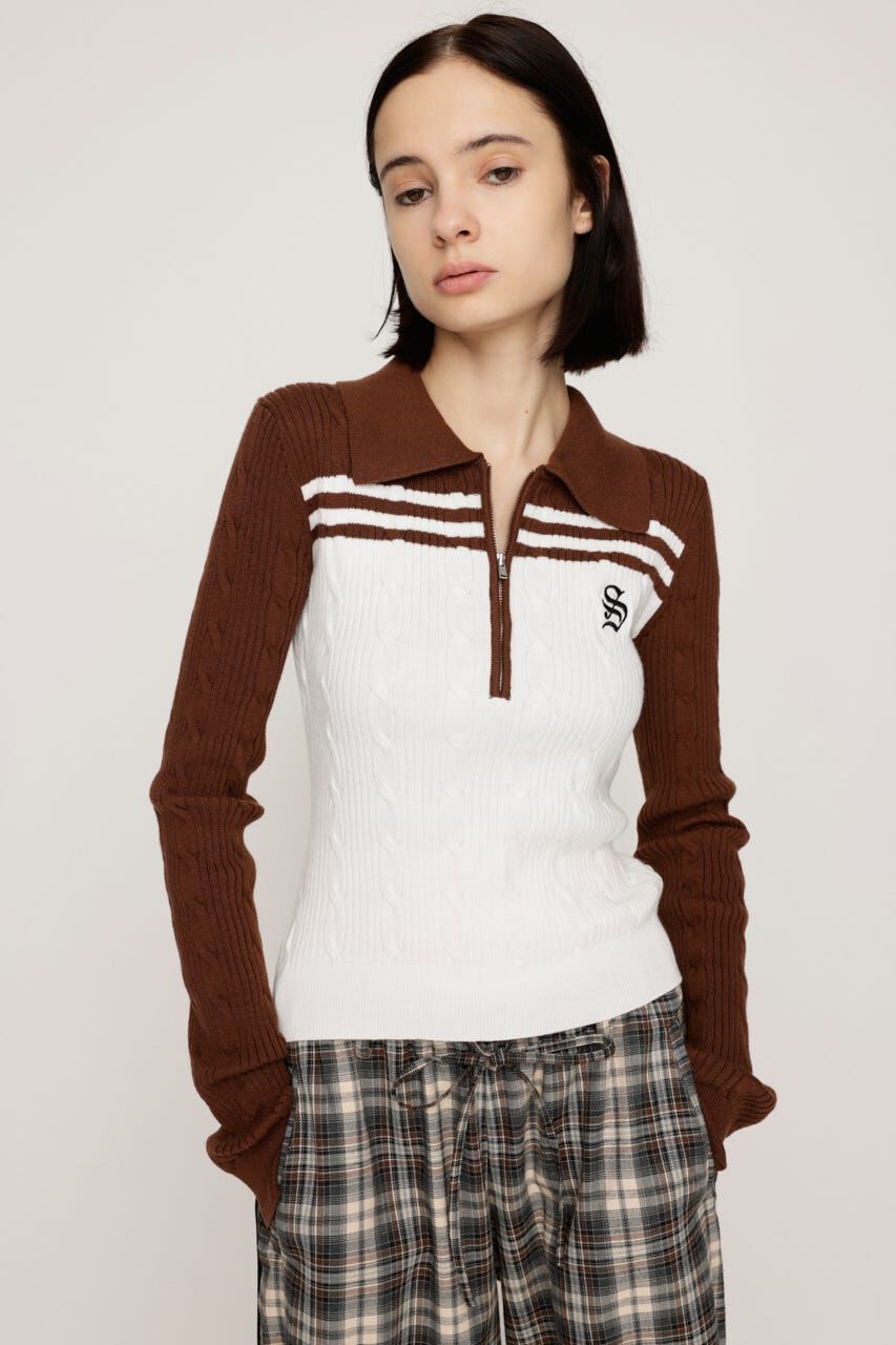 SLY「CABLE COLLAR KNIT トップス」|ニット・セーター|BRN