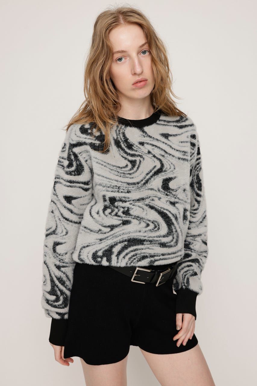 SLY「MIX SHAGGY MARBLE トップス」|ニット・セーター|BLK