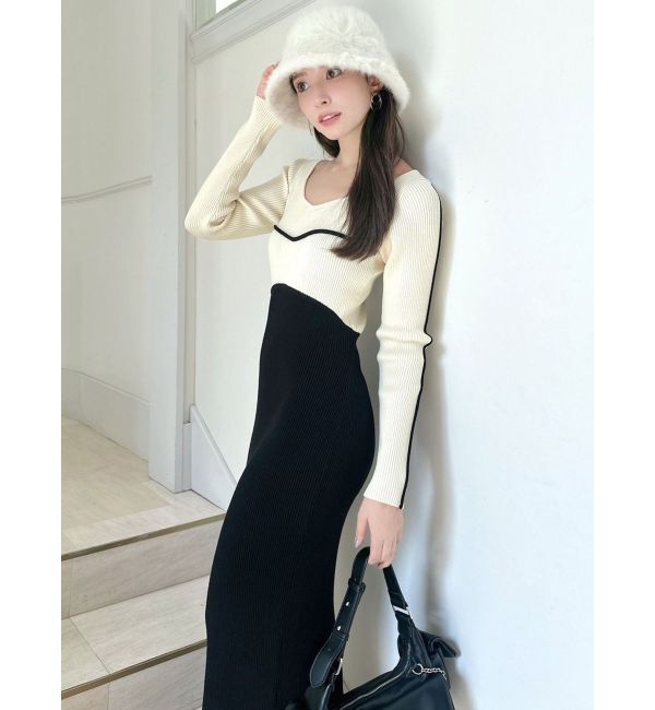 RESEXXY「バイカラーラインリブニットワンピース」|ワンピース|