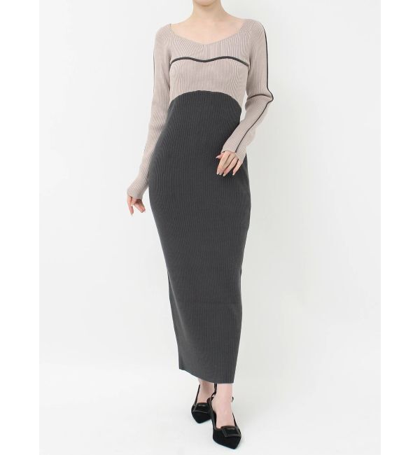 RESEXXY「バイカラーラインリブニットワンピース」|ワンピース|