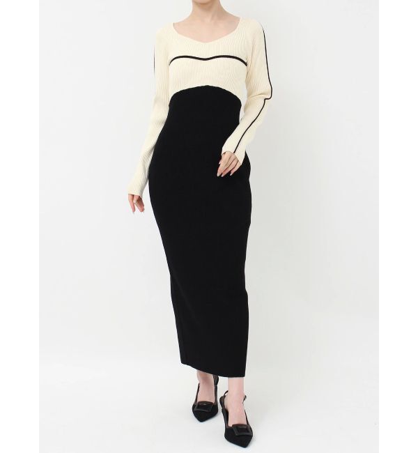 RESEXXY「バイカラーラインリブニットワンピース」|ワンピース|