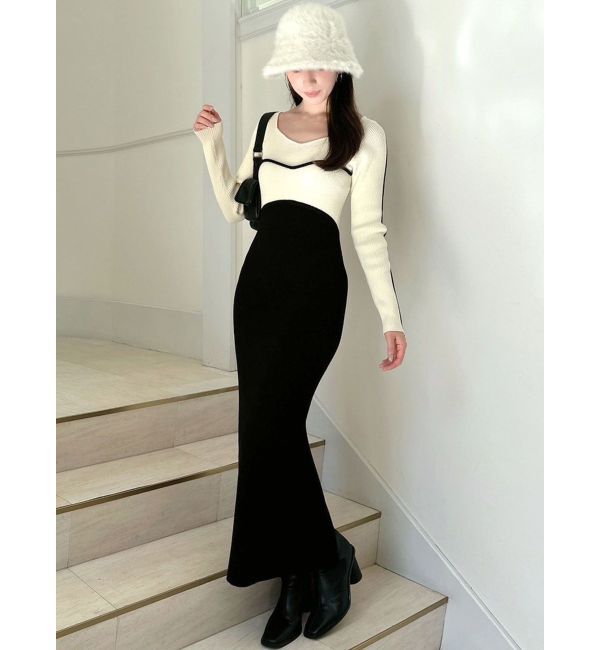 RESEXXY「バイカラーラインリブニットワンピース」|ワンピース|