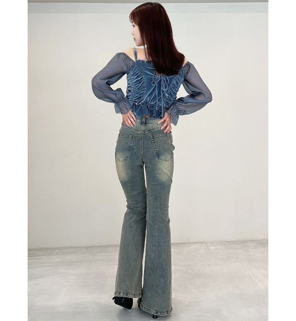 RESEXXY「ギャザーベロアペプラムブラウス」|シャツ・ブラウス|