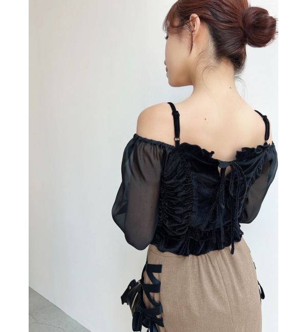 RESEXXY「ギャザーベロアペプラムブラウス」|シャツ・ブラウス|