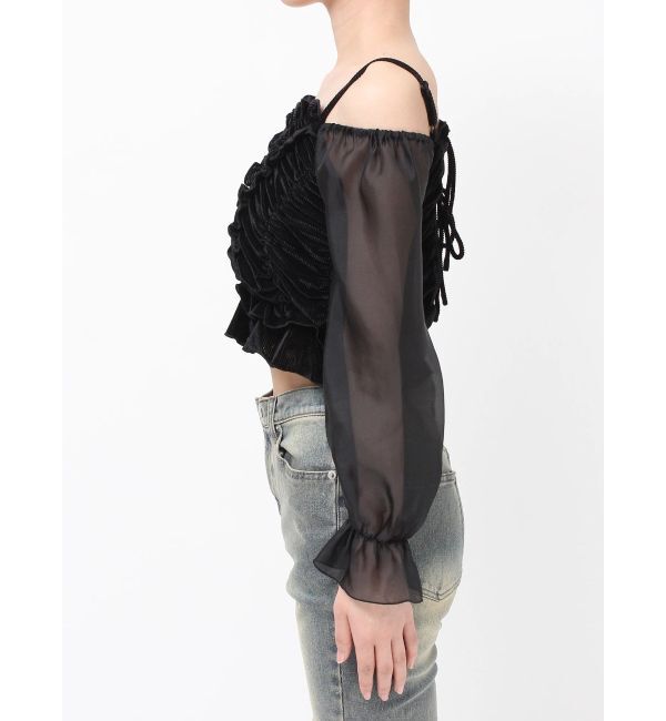 RESEXXY「ギャザーベロアペプラムブラウス」|シャツ・ブラウス|