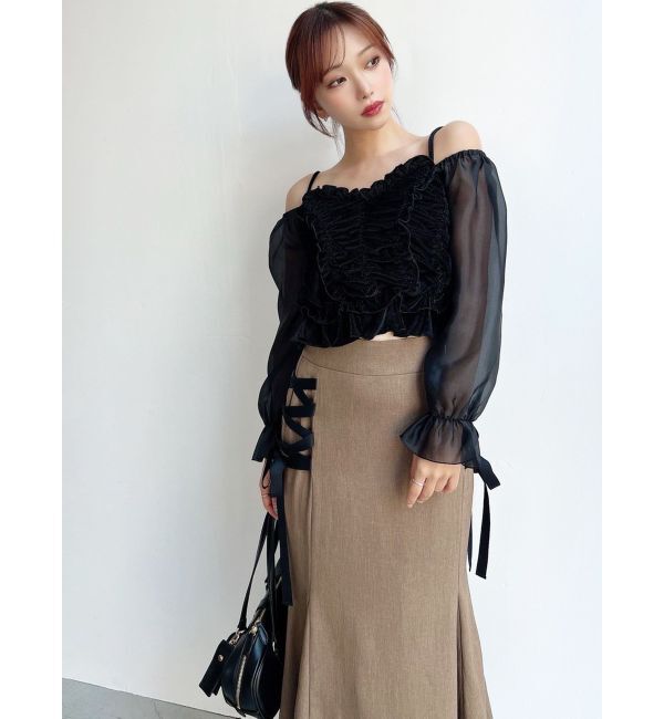 RESEXXY「ギャザーベロアペプラムブラウス」|シャツ・ブラウス|
