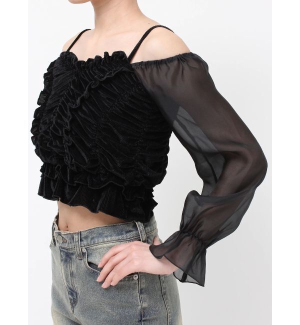 RESEXXY「ギャザーベロアペプラムブラウス」|シャツ・ブラウス|