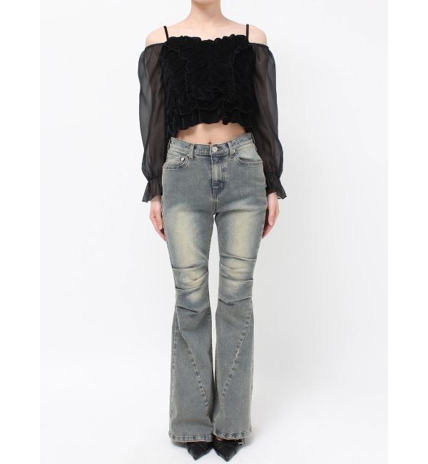 RESEXXY「ギャザーベロアペプラムブラウス」|シャツ・ブラウス|