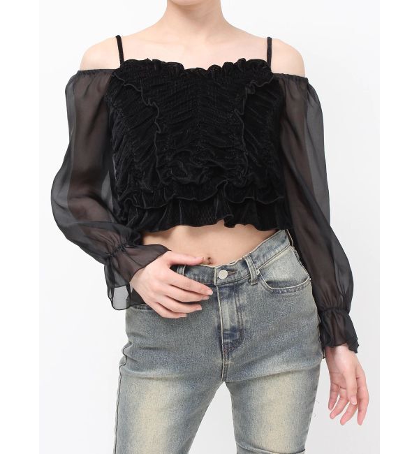 RESEXXY「ギャザーベロアペプラムブラウス」|シャツ・ブラウス|